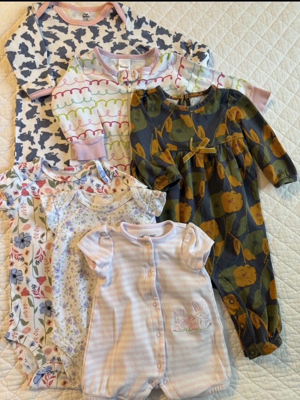 Lot of 6 Baby Girl One Piece Outfits, Beautiful Clean Condition Assorted Brands